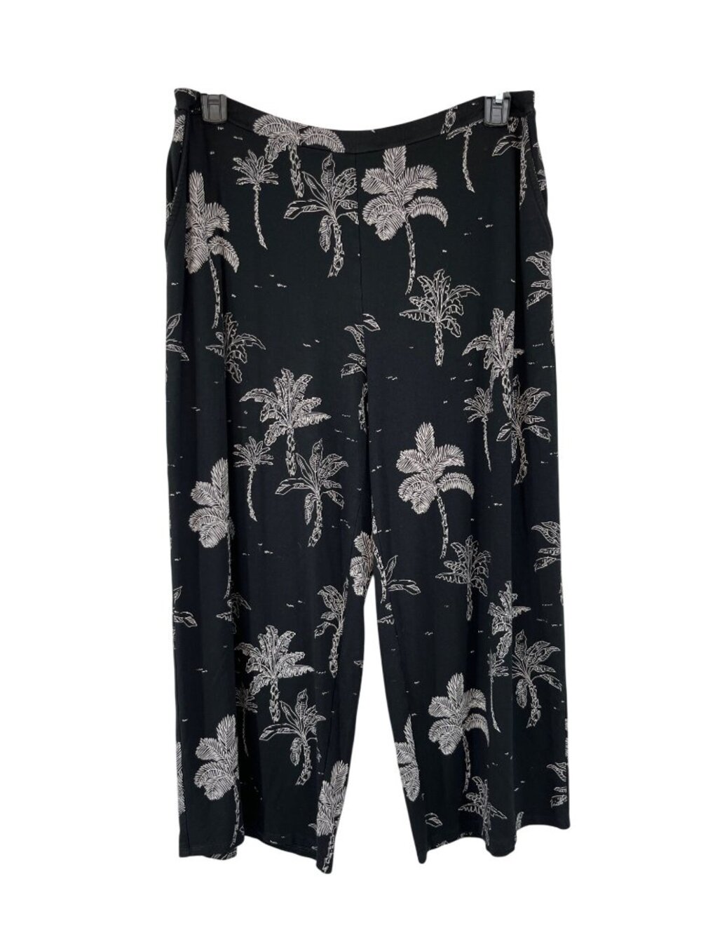 J Jill Wearever Crop Pants L Black Tropical Wide Leg Pull On Used - Picture 1 of 14